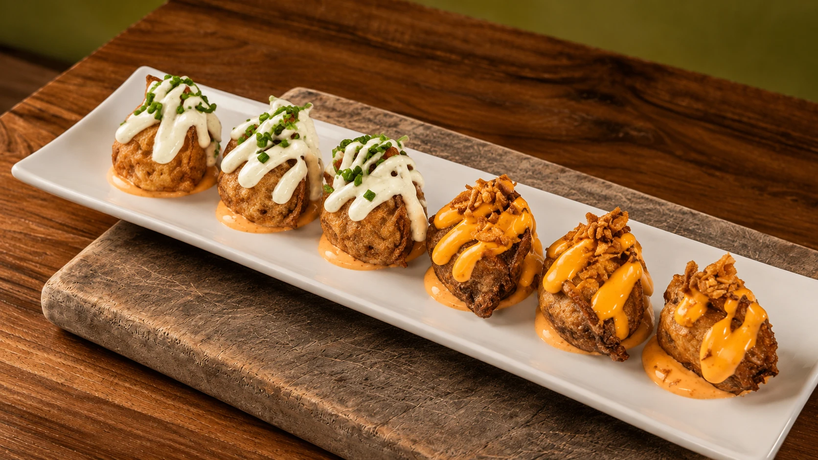 Ración de seis gyozas: tres de buey y tres de papada ibérica