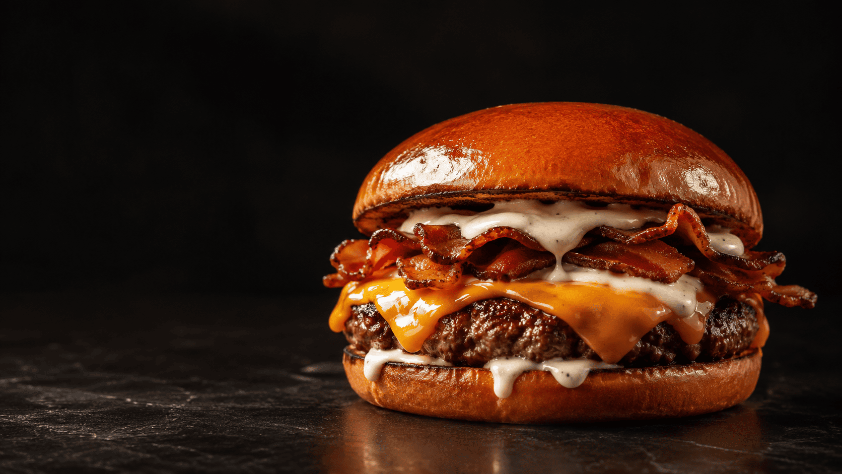 Burger L. Suárez con vacuno, cheddar, salsa ranchera y bacon.